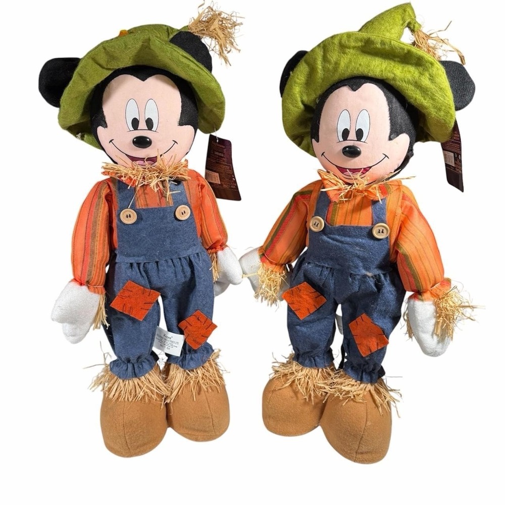 Disney Mickey Mouse Scarecrow Plush Pair Halloween Fall Harvest NWT